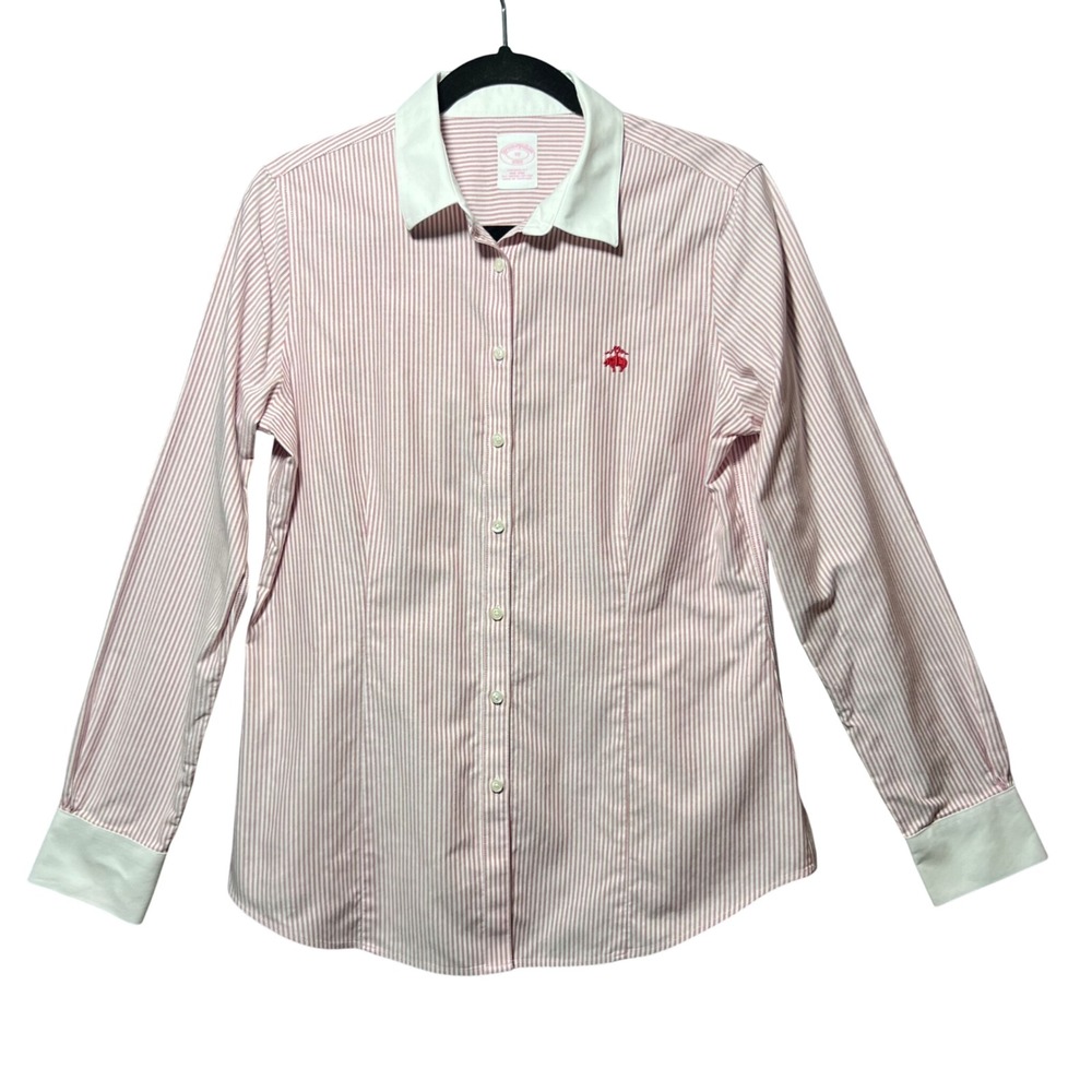 Brooks Brothers 1818 Tailored Fit Shirt Womens 10 Red White Stripe Non Iron
